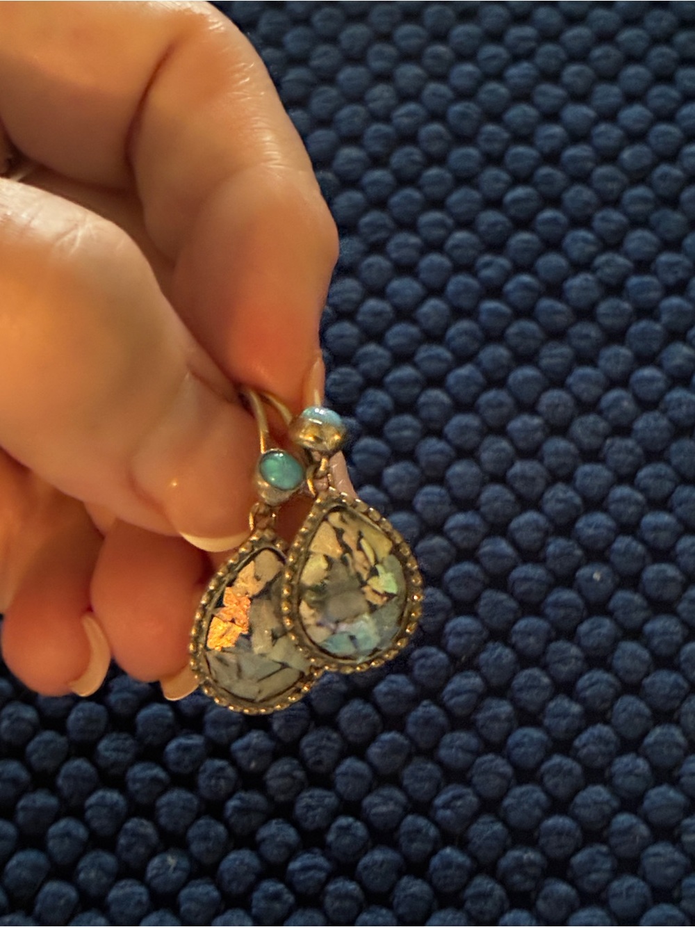 Teardrop Mosaic Roman Glass Opal-Effect Drop Earrings - Blue